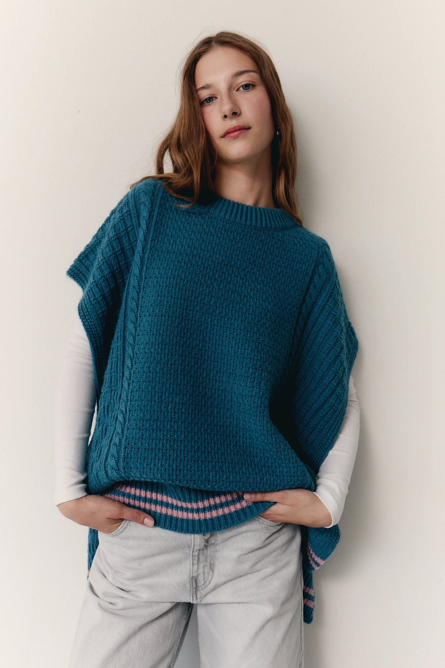 BLUE TEXTURED PONCHO