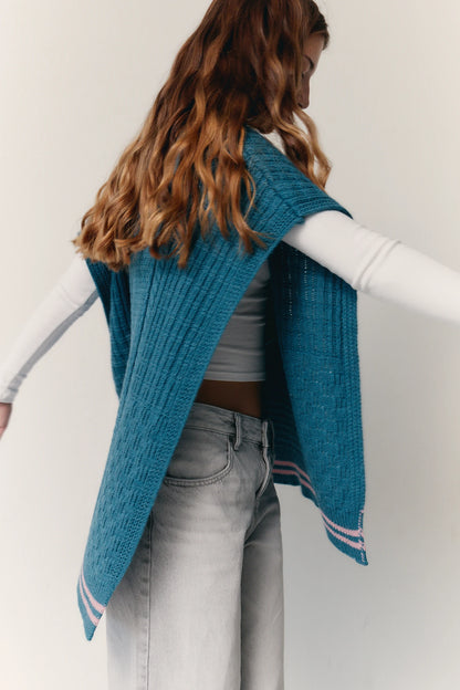 BLUE TEXTURED PONCHO