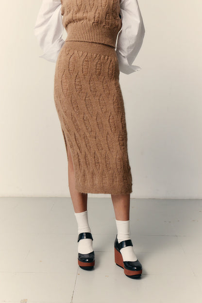 CAMEL RIBBED SKIRT