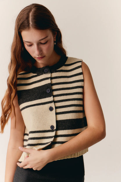 GREY AND BEIGE STRIPED VEST