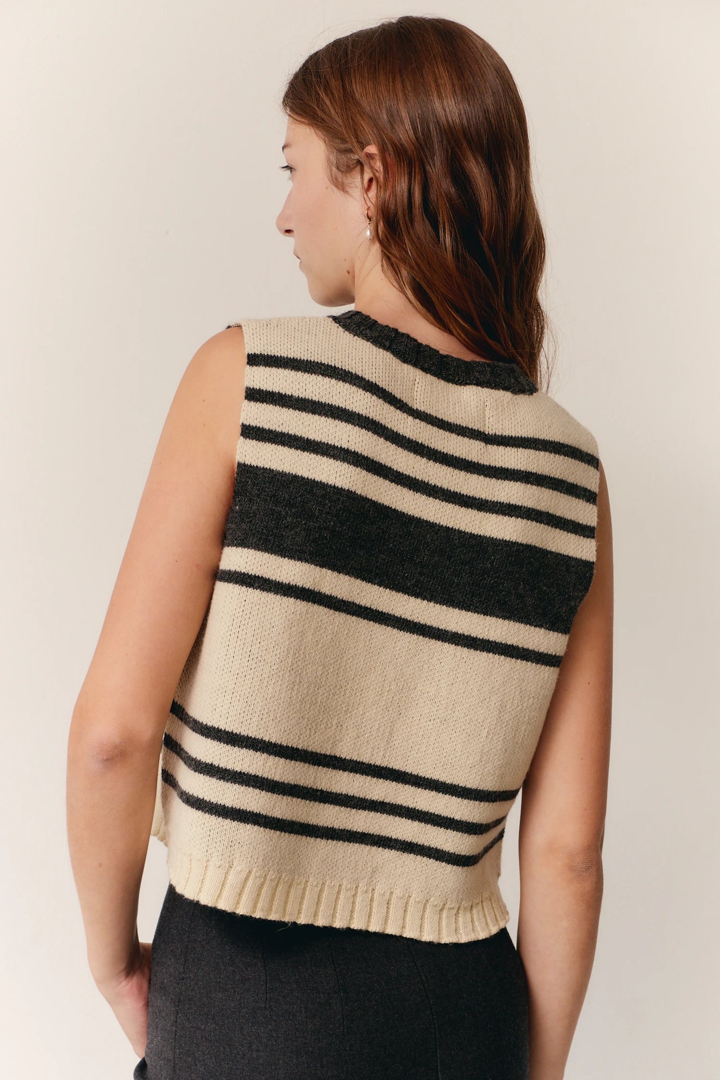 GREY AND BEIGE STRIPED VEST