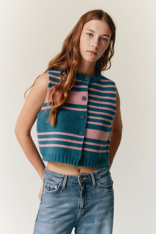 PINK AND BLUE STRIPED VEST