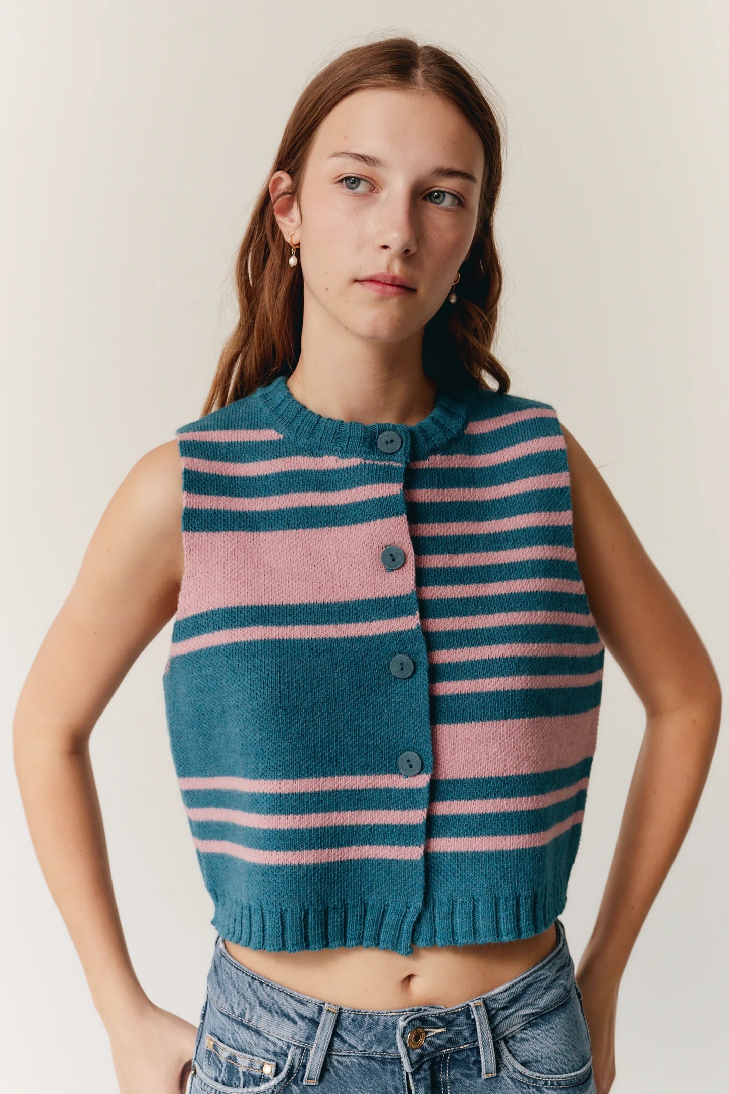 PINK AND BLUE STRIPED VEST