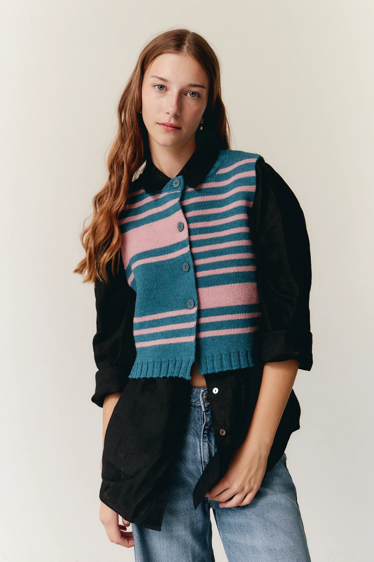 PINK AND BLUE STRIPED VEST